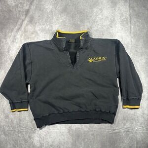 Vintage Aladdin Las Vegas Quarter Zip Sweatshirt Womens M Black Yellow Logo Y2K